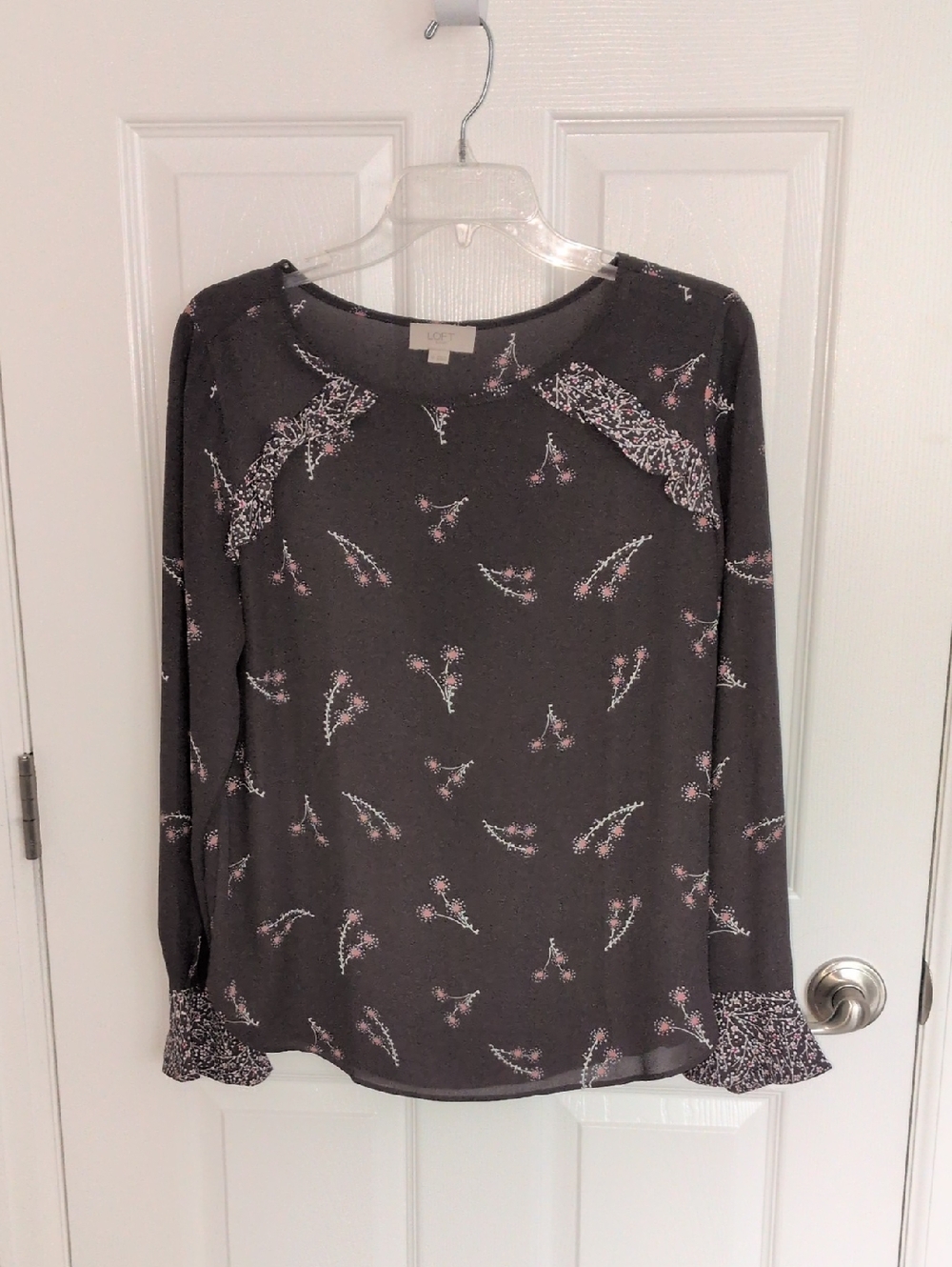 Loft Outlet Dark Gray Ruffle Blouse - M